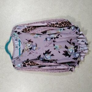 2/$10 04111 Ivy Jane mauve mixed media floral & multi-print blouse S NEW